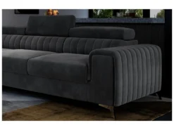 Canapé D'angle Convertible - LARRY VELOURS - En Tissu Luxe Gris Foncé, 5 Places, Angle Gauche (vu De Face) -Canapé Soldes Boutique canape 9480381