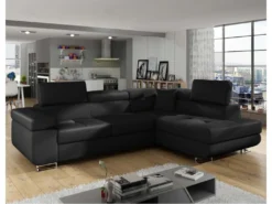 Canapé D'angle Droit Convertible Marius Simili Noir