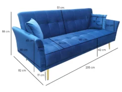 Canapé 3 Places Convertible En Velours Bleu Et Pieds Doré - RALPH -Canapé Soldes Boutique canape 9480683