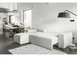 Canapé D'angle Convertible - SIDNEY VELOURS - En Tissu Luxe, 5/6 Places, Blanc Cassé, Angle Gauche (vu De Face) -Canapé Soldes Boutique canape 9480723