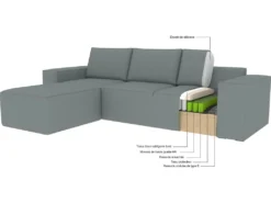 Canapé D'angle Convertible - SIDNEY VELOURS - En Tissu Luxe, 5/6 Places, Blanc Cassé, Angle Gauche (vu De Face) -Canapé Soldes Boutique canape 9480727