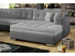 Canapé Panoramique Convertible - DAMIEN VELOURS - En Tissu Gris Clair Gris Foncé De Qualité, 7 Places, Gris, Méridienne à Droite Et Angle à Gauche (vu De Face) -Canapé Soldes Boutique canape 9481171