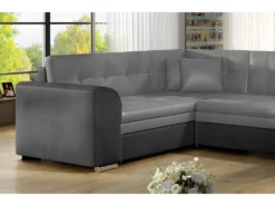 Canapé Panoramique Convertible - DAMIEN VELOURS - En Tissu Gris Clair Gris Foncé De Qualité, 7 Places, Gris, Méridienne à Droite Et Angle à Gauche (vu De Face) -Canapé Soldes Boutique canape 9481173