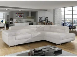 Canapé D'angle Droit Convertible Marius Tissu Beige