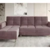 Canapé D'angle Convertible En Tissu Velours Luxe, Rangement - Rose Pale, Angle Gauche (vu De Face), ROXANE VELOURS