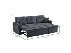 Canapé Angle Droit Convertible 3 Places Tissu Gris Anthracite - RUDY -Canapé Soldes Boutique canape 9481651