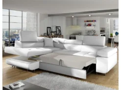 Canapé D'angle Gauche Convertible Marius Simili Blanc -Canapé Soldes Boutique canape 9481681