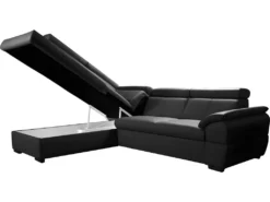 Canapé D'angle Convertible En Cuir Italien De Luxe 5/6 Places TONY, Avec Coffre, Noir, Angle Gauche -Canapé Soldes Boutique canape 9481799