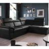 Canapé D'angle Convertible En Cuir Italien De Luxe 5/6 Places TONY, Avec Coffre, Noir, Angle Droit