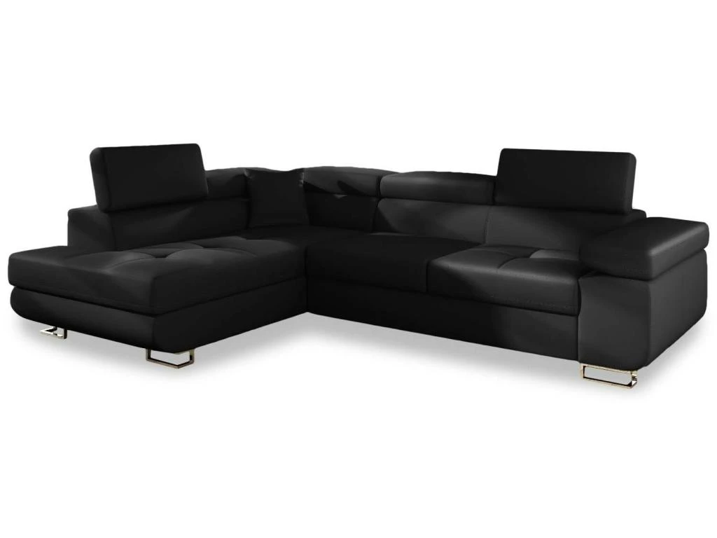 Canapé D'angle Gauche Convertible Marius Simili Noir 2 Canapé D'angle Gauche Convertible Marius Simili Noir – Image 2