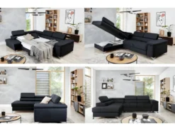 Canapé D'angle Convertible - ERMAN - En Tissu Et Simili 5 Places, Marron Et écru, Angle Gauche (vu De Face) -Canapé Soldes Boutique canape 9482185