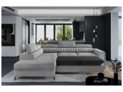 Canapé D'angle Convertible - LARRY VELOURS - En Tissu Luxe, 5 Places, Gris , Angle Gauche (vu De Face) -Canapé Soldes Boutique canape 9482499