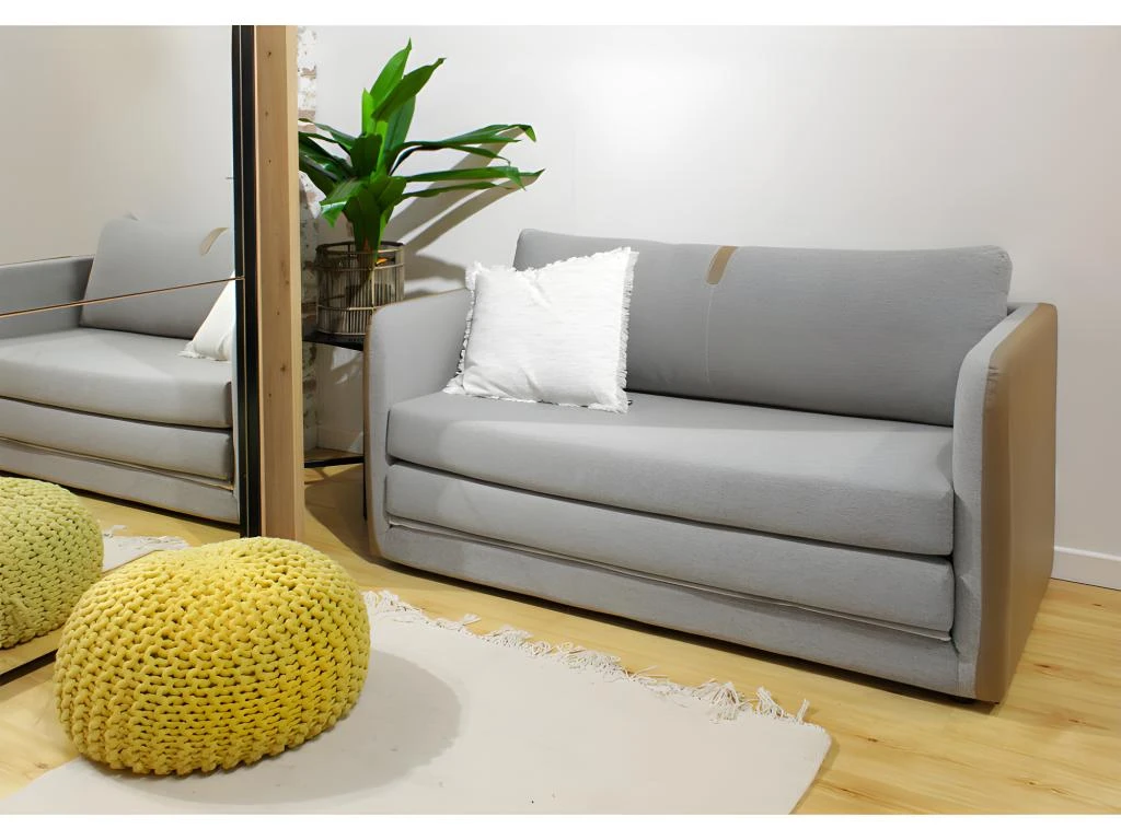 Canapé Déplimousse Convertible 120x190cm En Tissu Gris - ENZIO 2 Canapé Déplimousse Convertible 120x190cm En Tissu Gris - ENZIO – Image 2