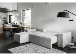 Canapé D'angle Convertible - SIDNEY VELOURS - En Tissu Luxe - 5/6 Places, Gris Clair, Angle Gauche (vu De Face) -Canapé Soldes Boutique canape 9482713