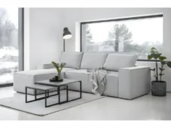 Canapé D'angle Convertible - SIDNEY VELOURS - En Tissu Luxe - 5/6 Places, Gris Clair, Angle Gauche (vu De Face) -Canapé Soldes Boutique canape 9482717