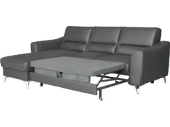 Canapé D'angle Convertible En Cuir Italien De Luxe 5 Places SANTORIN, Avec Coffre, Gris Foncé, Angle Gauche -Canapé Soldes Boutique canape 9484619