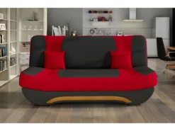 Canapé 3 Places Convertible Et Espace De Rangement - Bicolore Anthracite / Rouge - En Tissu De Qualité, EWIN