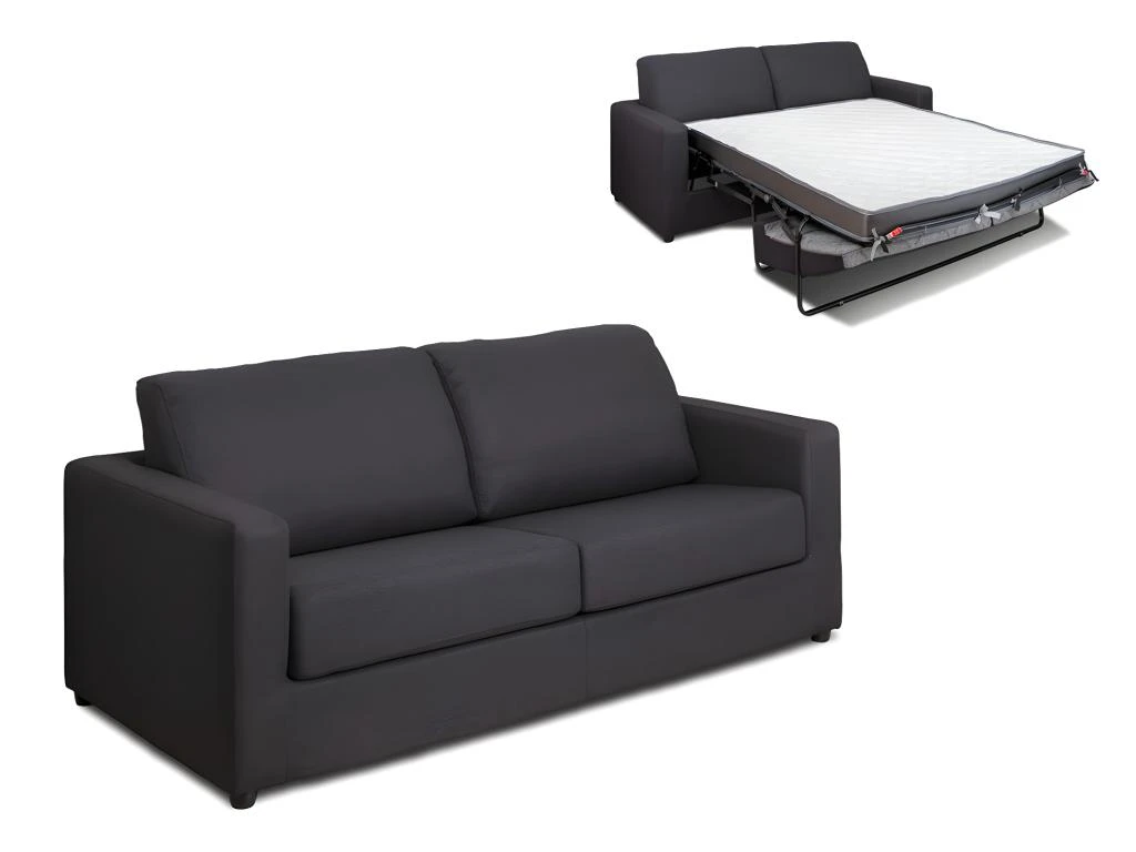 Canapé 3 Places Convertible Express En Tissu Gris Anthracite - Couchage 140 Cm - Matelas 14 Cm DONETO 2 Canapé 3 Places Convertible Express En Tissu Gris Anthracite - Couchage 140 Cm - Matelas 14 Cm DONETO – Image 2