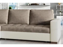 Canapé D'angle Convertible En Tissu Luxe Marron Et Simili Cuir Beige, 5 Places, Avec Coffre, Angle Gauche (vu De Face), NESTOR -Canapé Soldes Boutique canape 9992531