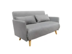 Banquette Convertible 2 Places Tissu Gris Clair Pieds Bois - JUDY