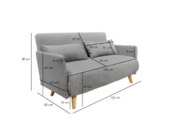Banquette Convertible 2 Places Tissu Gris Clair Pieds Bois - JUDY -Canapé Soldes Boutique canape 9992615