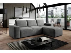 Canapé D'angle Convertible - SIDNEY VELOURS - En Tissu Luxe - 5/6 Places, Gris Foncé, Angle Droit (vu De Face)