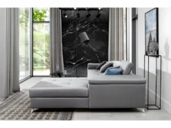 Canapé D'angle Convertible En Tissu Velours Luxe 5 Places, RICHARD, Gris, Angle Droit -Canapé Soldes Boutique canape 9992669