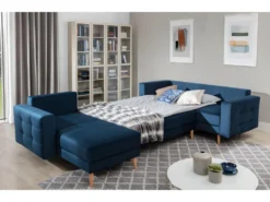 Canapé Panoramique Convertible - ASMA VELOURS - En Tissu De Qualité 5 Places, Bleu Foncé, Méridienne à Gauche Et Angle à Droite (vu De Face) 7 Canapé Panoramique Convertible - ASMA VELOURS - En Tissu De Qualité 5 Places, Bleu Foncé, Méridienne à Gauche Et Angle à Droite (vu De Face) -Canapé Soldes Boutique canape 9992749