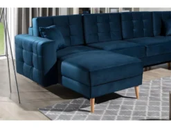 Canapé Panoramique Convertible - ASMA VELOURS - En Tissu De Qualité 5 Places, Bleu Foncé, Méridienne à Gauche Et Angle à Droite (vu De Face) 9 Canapé Panoramique Convertible - ASMA VELOURS - En Tissu De Qualité 5 Places, Bleu Foncé, Méridienne à Gauche Et Angle à Droite (vu De Face) -Canapé Soldes Boutique canape 9992753