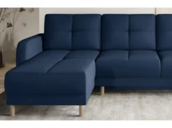 Canapé D'angle Convertible En Tissu Velours Luxe, Rangement - Bleu Foncé, Angle Gauche (vu De Face), ROXANE VELOURS -Canapé Soldes Boutique canape 9992921