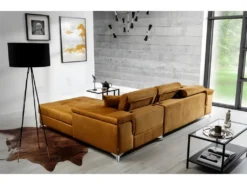 Canapé D'angle Convertible En Tissu Velours Luxe 5 Places, RICHARD, Couleur Moutarde, Angle Droit -Canapé Soldes Boutique canape 9993053