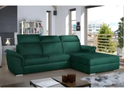 Canapé D'angle Convertible En Tissu Velours Prestige, Vert, 5 Places, Angle Droit (vu De Face) - TRESOR -Canapé Soldes Boutique canape 9993067