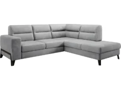 Canapé D'angle Convertible - CASTA VELOURS - En Tissu Luxe, Gris, 5/6 Places, Angle Droit (vu De Face)