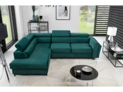 Canapé D'angle Convertible - KARL VELOURS - En Tissu Prestige - 5 Places, Vert, Angle Gauche (vu De Face)