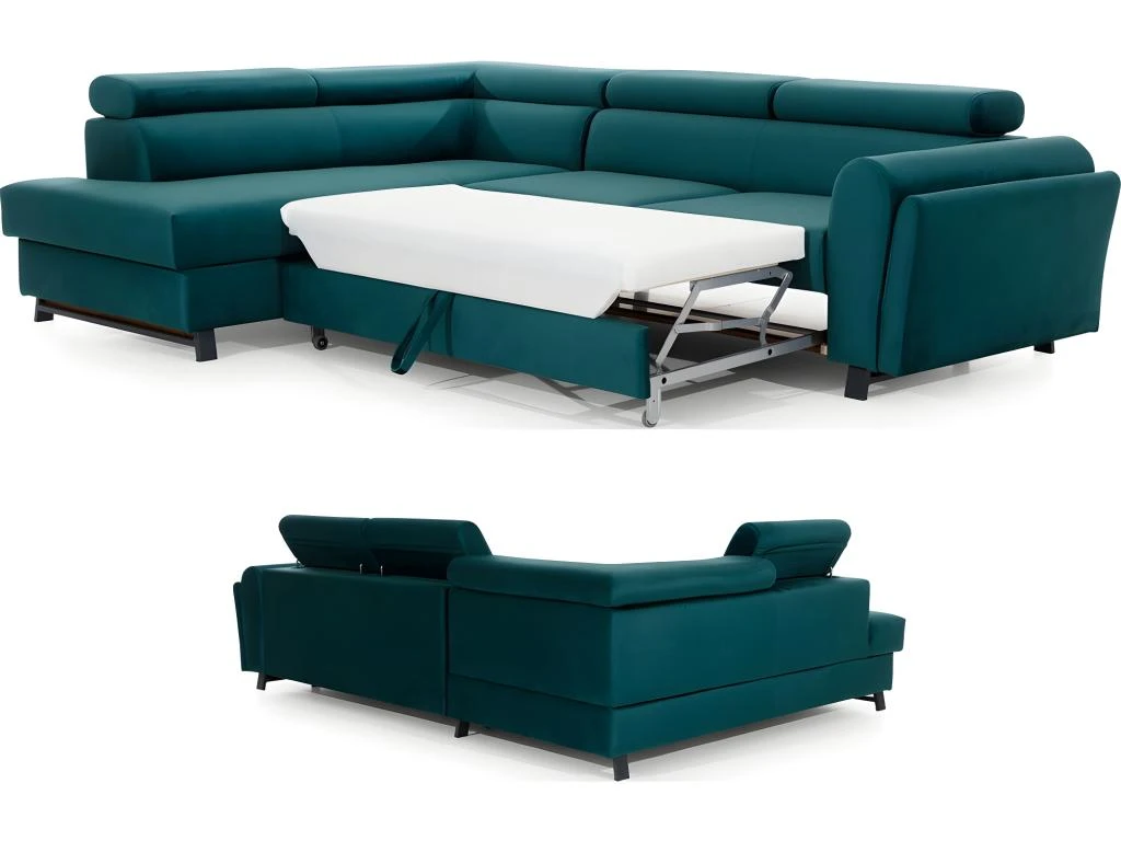 Canapé D'angle Convertible - KARL VELOURS - En Tissu Prestige - 5 Places, Vert, Angle Gauche (vu De Face) 2 Canapé D'angle Convertible - KARL VELOURS - En Tissu Prestige - 5 Places, Vert, Angle Gauche (vu De Face) – Image 2