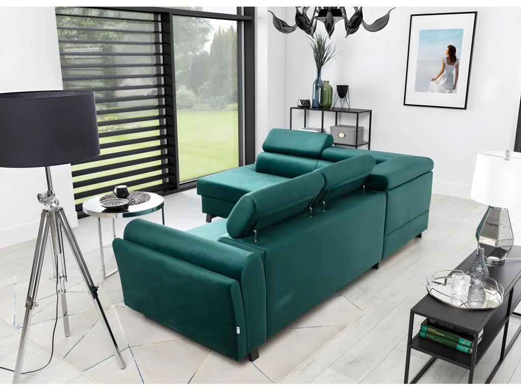 Canapé D'angle Convertible - KARL VELOURS - En Tissu Prestige - 5 Places, Vert, Angle Gauche (vu De Face) 5 Canapé D'angle Convertible - KARL VELOURS - En Tissu Prestige - 5 Places, Vert, Angle Gauche (vu De Face) – Image 5