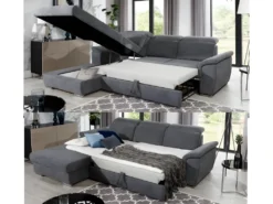 Canapé D'angle Convertible En Tissu Velours Prestige, Vert, 5 Places, Angle Gauche (vu De Face) - TRESOR -Canapé Soldes Boutique canape 9993437