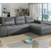Canapé D'angle Convertible En Tissu Luxe Gris Et Simili Cuir Gris, 5 Places, Angle Droit (vu De Face) - OTELLO