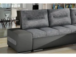 Canapé D'angle Convertible En Tissu Luxe Gris Et Simili Cuir Gris, 5 Places, Angle Droit (vu De Face) - OTELLO -Canapé Soldes Boutique canape 9993477