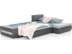 Canapé D'angle Convertible En Tissu Luxe Gris Et Simili Cuir Gris, 5 Places, Angle Droit (vu De Face) - OTELLO -Canapé Soldes Boutique canape 9993479