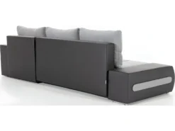 Canapé D'angle Convertible En Tissu Luxe Gris Et Simili Cuir Gris, 5 Places, Angle Droit (vu De Face) - OTELLO -Canapé Soldes Boutique canape 9993481