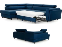 Canapé D'angle Convertible - KARL VELOURS - En Tissu Prestige Bleu - 5 Places, Angle Gauche (vu De Face) -Canapé Soldes Boutique canape 9993487