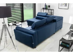 Canapé D'angle Convertible - KARL VELOURS - En Tissu Prestige Bleu - 5 Places, Angle Gauche (vu De Face) -Canapé Soldes Boutique canape 9993491