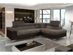 Canapé D'angle Convertible - ERIKA - En Tissu Luxe 5 Places, Marron Et Chocolat, Angle Droit (vu De Face)