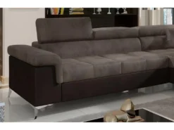 Canapé D'angle Convertible - ERIKA - En Tissu Luxe 5 Places, Marron Et Chocolat, Angle Droit (vu De Face) -Canapé Soldes Boutique canape 9993595