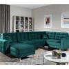 Canapé Panoramique Convertible - ASMA VELOURS - En Tissu De Qualité 5 Places, Vert Foncé, Méridienne à Gauche Et Angle à Droite (vu De Face)