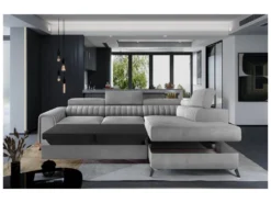 Canapé D'angle Convertible - LARRY VELOURS - En Tissu Luxe, 5 Places, Gris , Angle Droit (vu De Face) -Canapé Soldes Boutique canape 9993657