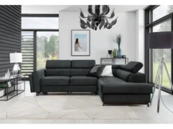 Canapé D'angle Convertible - KARL VELOURS - En Tissu Prestige, 5 Places, Gris Anthracite, Angle Droit (vu De Face)