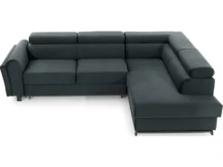 Canapé D'angle Convertible - KARL VELOURS - En Tissu Prestige, 5 Places, Gris Anthracite, Angle Droit (vu De Face) -Canapé Soldes Boutique canape 9993671