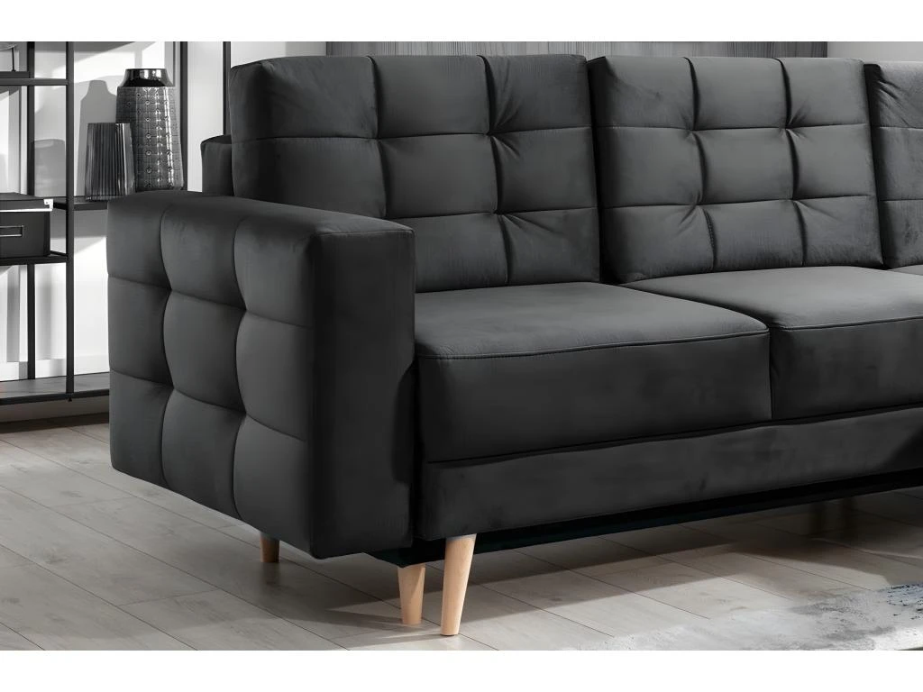 Canapé D'angle Convertible ASSIA VELOURS - En Tissu De Qualité 5 Places, Gris Anthracite, Angle Droit (vu De Face) 3 Canapé D'angle Convertible ASSIA VELOURS - En Tissu De Qualité 5 Places, Gris Anthracite, Angle Droit (vu De Face) – Image 3